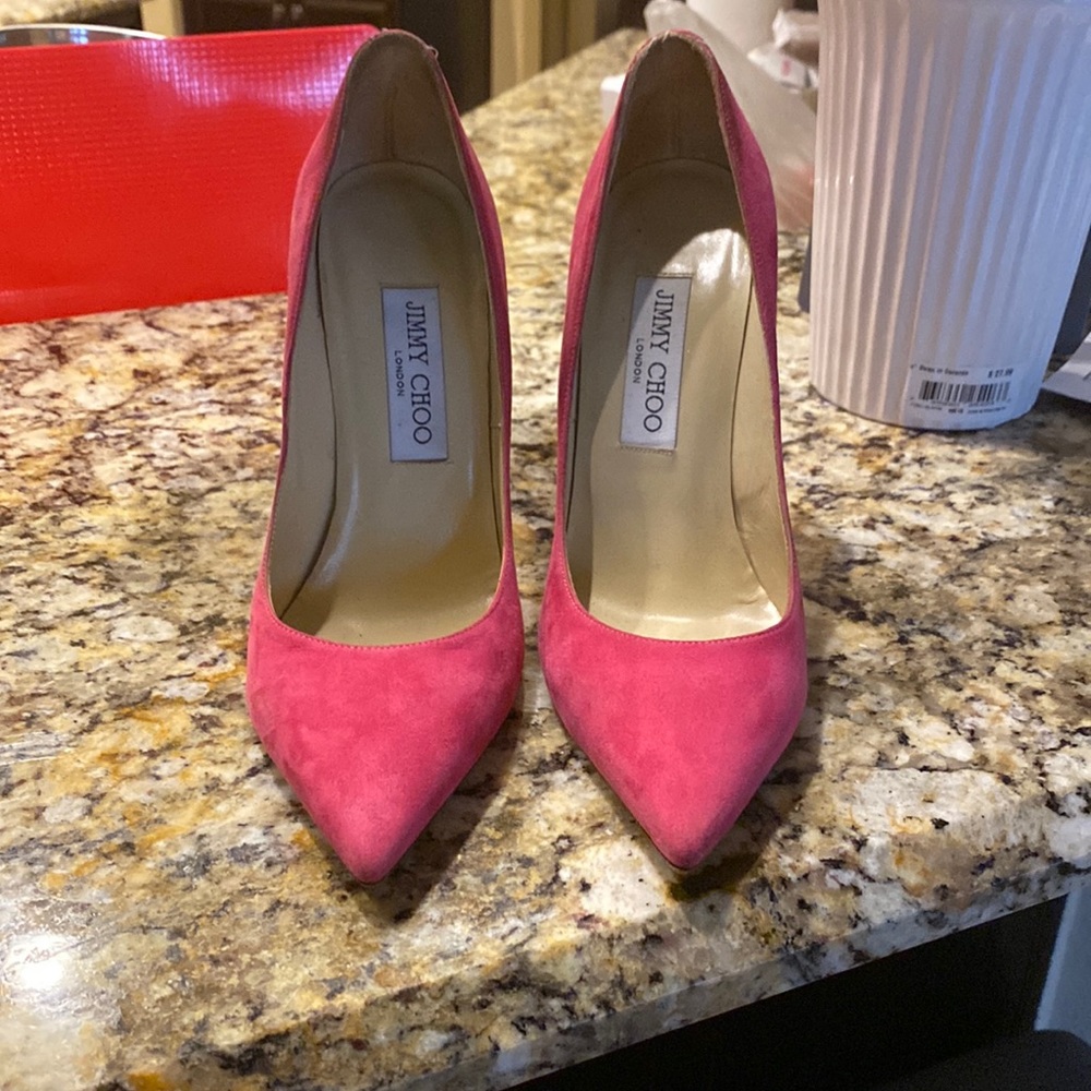 Jimmy Choo, hot pink suede high heel wore them about five or six times